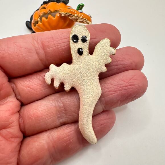 Kirks Folly Halloween Brooches Black Cat with Jack O Lantern & Ghost Festive - Picture 9 of 15